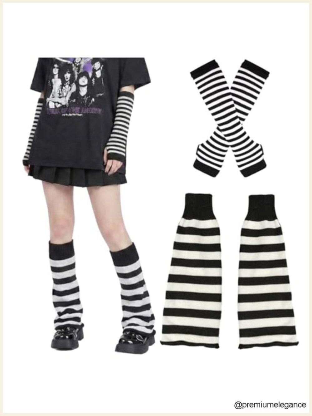 Harajuku Leg & Arm Warmers Set Y2K Striped Long Sleeves, Acrylic Slouch Boot